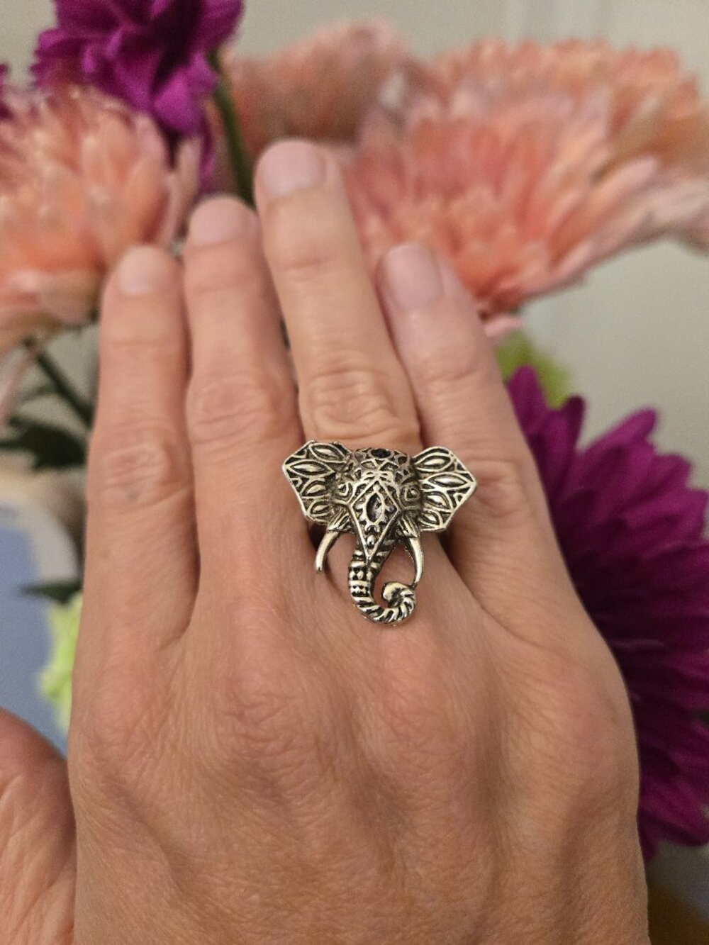 Silvertone Elephant Ring, Sz 4.75-5